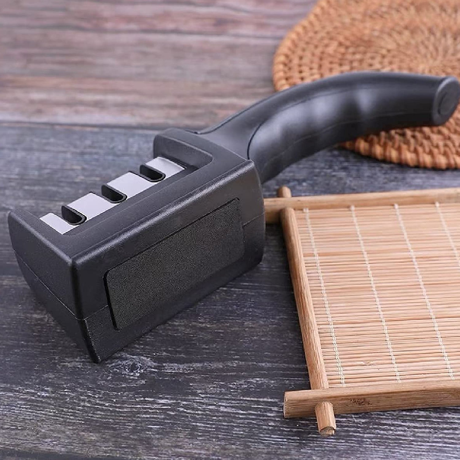 Manual Red & Black Knife Sharpener 3 Stage Sharpening Tool for Ceramic Knife and Steel Knives. Manual Red & Black Knife Sharpener 3 Stage Sharpening Tool for Ceramic Knife and Steel Knives.